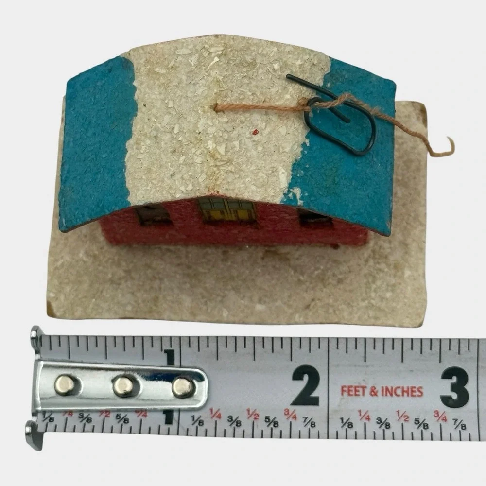 Miniature Putz House Mica Christmas Ornament Red Blue 1950s Japan Vintage
